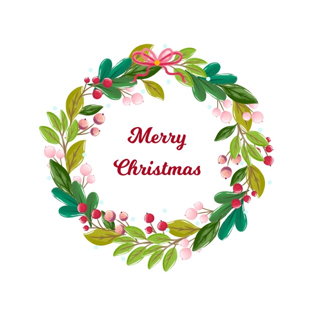 Watercolor christmas wreath with greeting