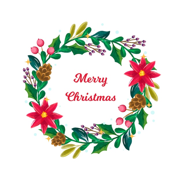 Watercolor christmas wreath with greeting