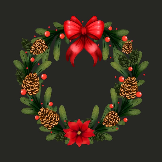 Free vector watercolor christmas wreath with red bow