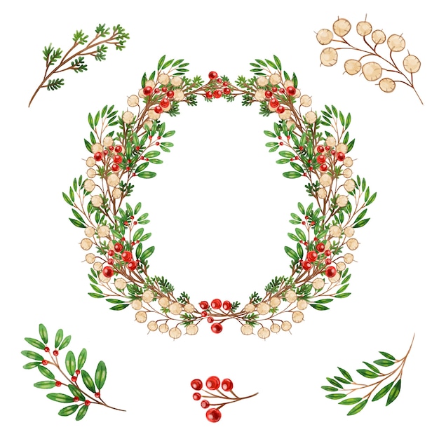 Free vector watercolor christmas wreath