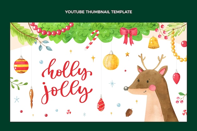 Free vector watercolor christmas youtube thumbnail