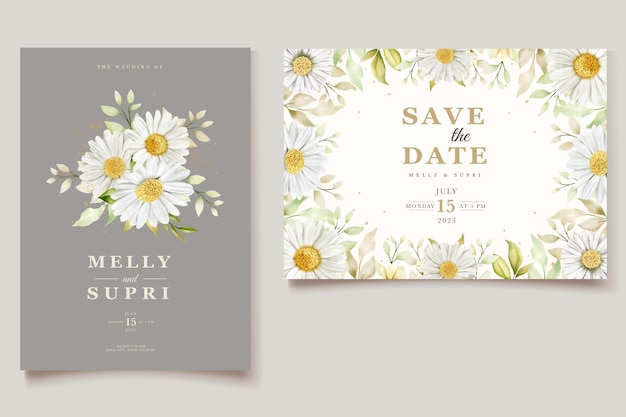 Free vector watercolor chrysanthemum  invitation card set