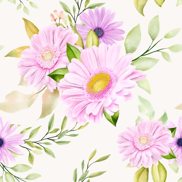 Free vector watercolor chrysanthemum  seamless pattern