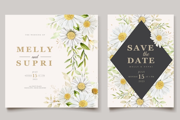 Watercolor chrysanthemum summer invitation card set