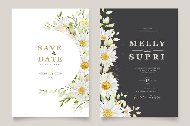 watercolor chrysanthemum summer invitation card set