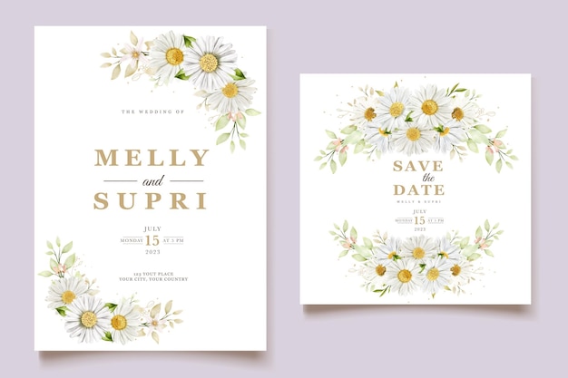 Free vector watercolor chrysanthemum wedding card