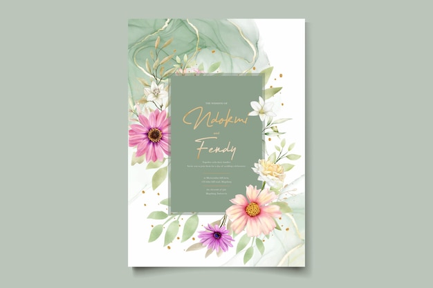 Free vector watercolor chrysanthemum wedding invitation card set