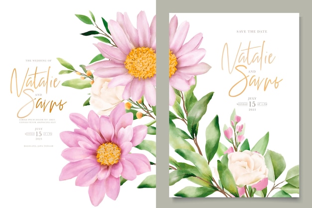 Free vector watercolor chrysanthemum wedding invitation card set