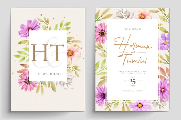 Watercolor chrysanthemum wedding invitation card