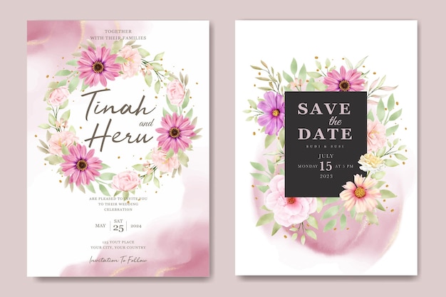 Watercolor chrysanthemum wedding invitation card