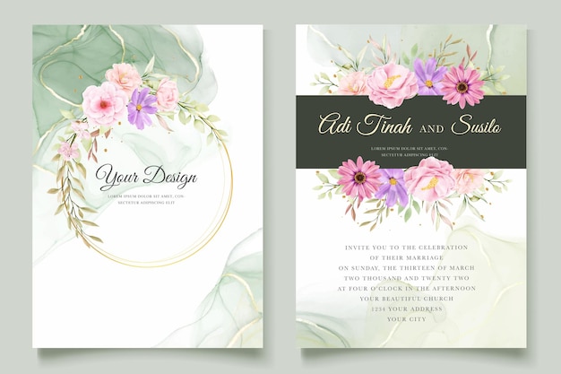 Watercolor chrysanthemum wedding invitation card