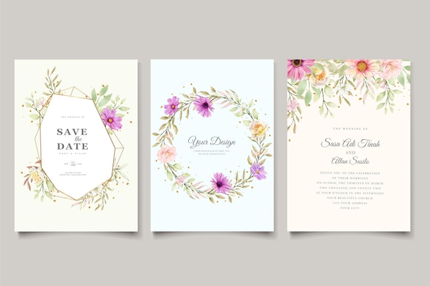 Free vector watercolor chrysanthemum wedding invitation card