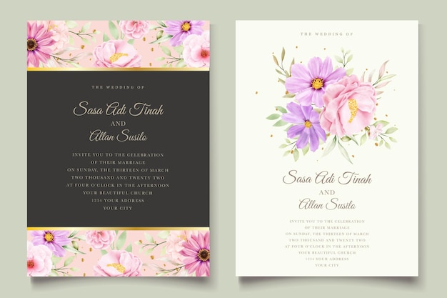 Free vector watercolor chrysanthemum wedding invitation card