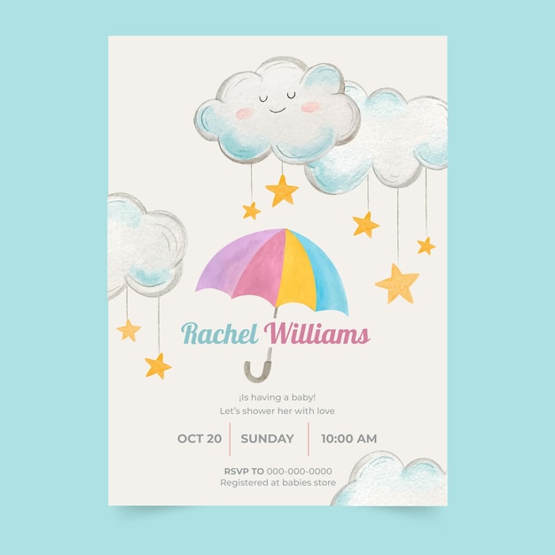 Watercolor chuva de amor baby shower invitation template