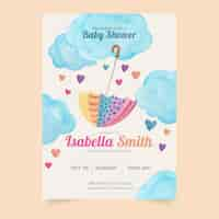 Free vector watercolor chuva de amor baby shower invitation template