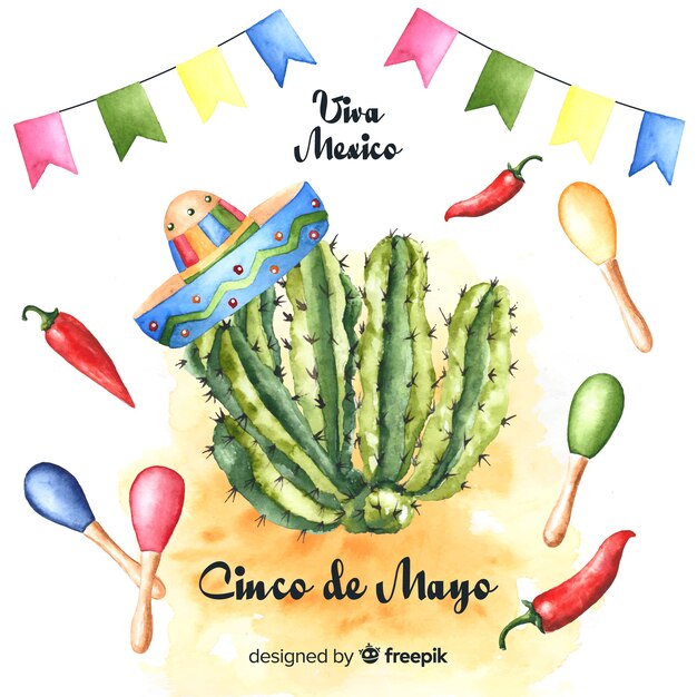 Watercolor cinco de mayo background