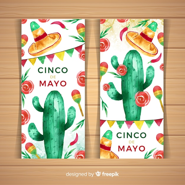 Watercolor cinco de mayo banners