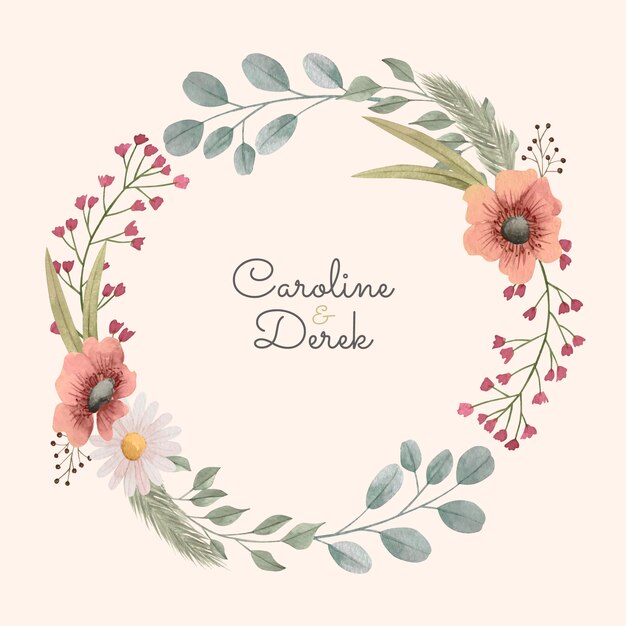 Watercolor circular floral frame