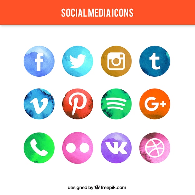 Watercolor circular social media icons