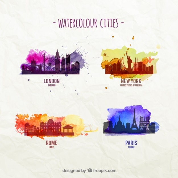 Free vector watercolor cities