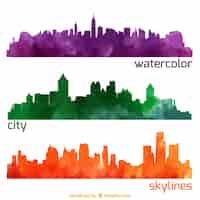 Free vector watercolor city skylines pack