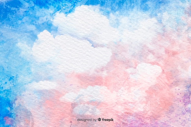 青い空を背景に水彩の雲