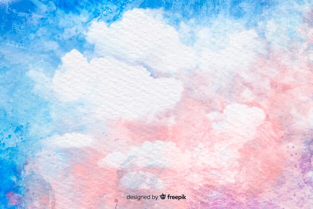 Watercolor clouds on blue sky background