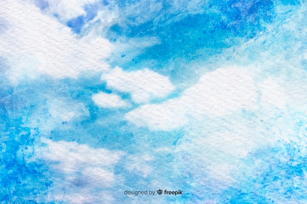 Watercolor clouds on blue sky