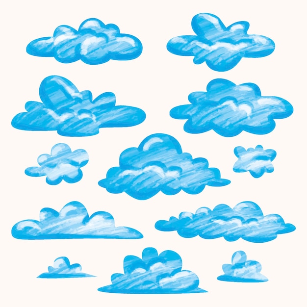 Бесплатное векторное изображение Коллекция акварельных облаков