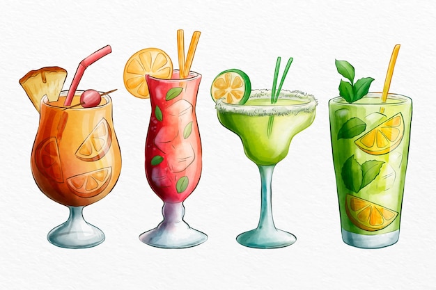 Free vector watercolor cocktail collection