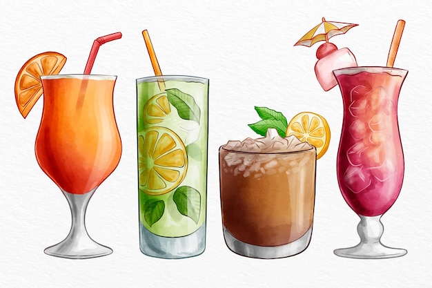 Free vector watercolor cocktail collection