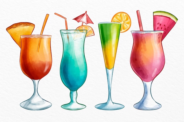 Free vector watercolor cocktail collection