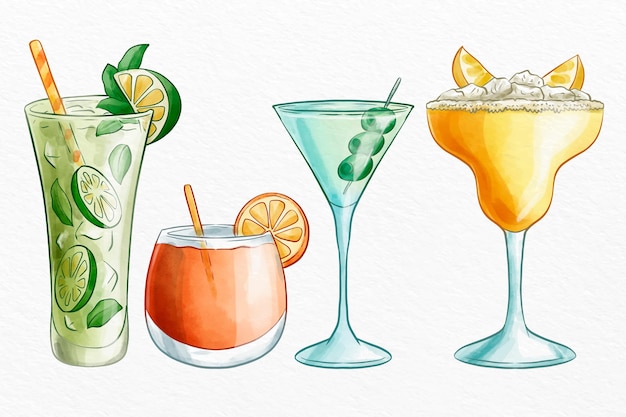 Vettore gratuito collezione di cocktail ad acquerello