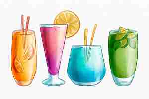 Free vector watercolor cocktail collection