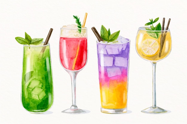 Free vector watercolor cocktail collection