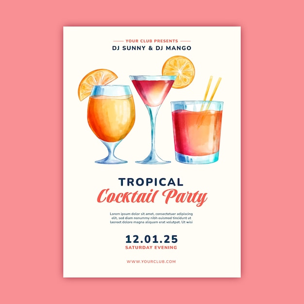 Free vector watercolor cocktail flyer