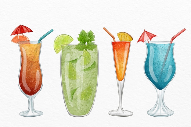 Watercolor cocktail illustration collection