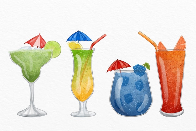 Vettore gratuito insieme dell'illustrazione del cocktail dell'acquerello