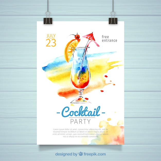 Free vector watercolor cocktail party poster
