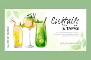 Free vector watercolor cocktails social media promo template