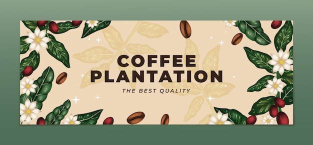 Free vector watercolor coffee plantation facebook cover