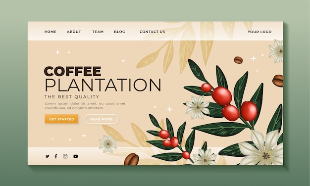 Free vector watercolor coffee plantation landing page template