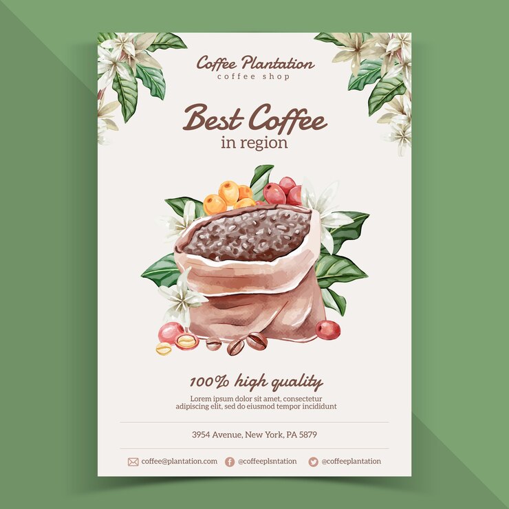 Free Vector watercolor coffee plantation poster