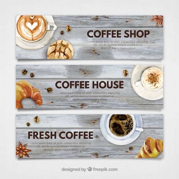 Free vector watercolor coffee shop banners