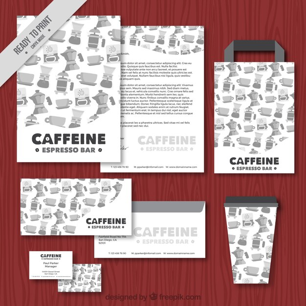 Watercolor coffee shop stationery set in vintage style