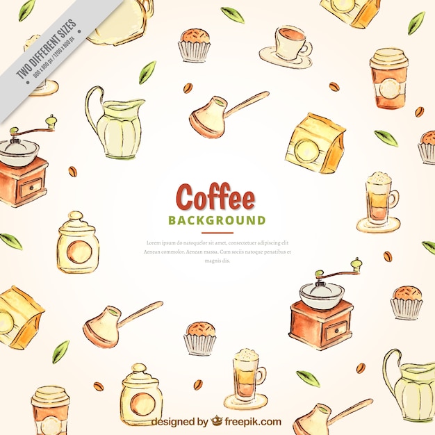 Watercolor coffee sketches background