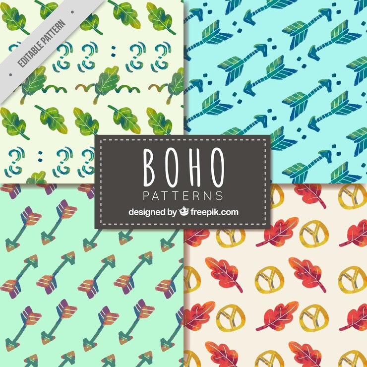 Free Vector watercolor collection of boho patterns
