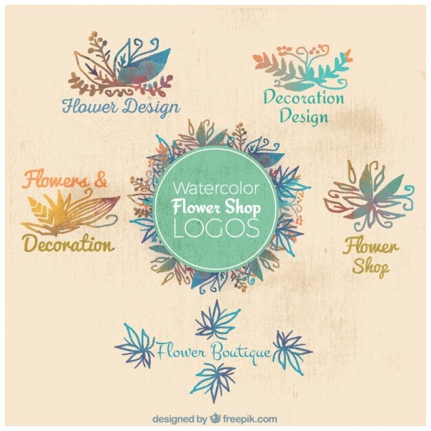 Watercolor collection of logos for flower shops