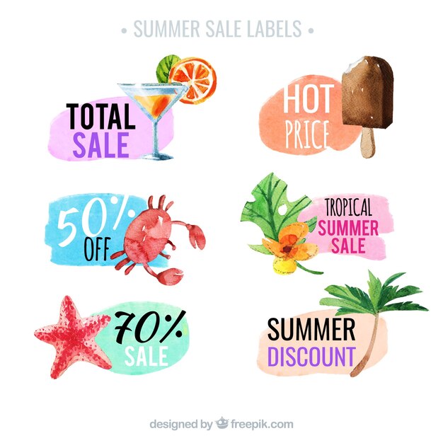 Watercolor collection of summer sale labels