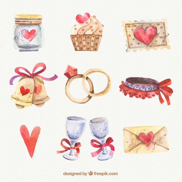 Free vector watercolor collection of wedding elements